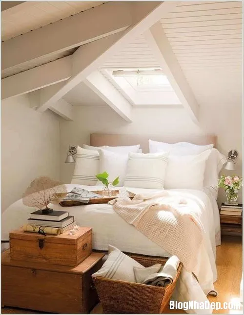 Phòng ngủ xinh xắn, cá tính trên tầng áp mái