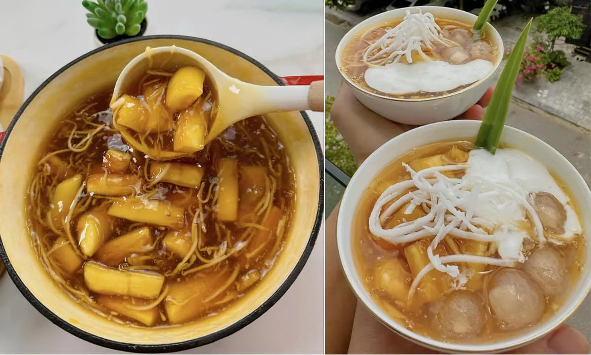 Tiết trời cuối thu se lạnh, làm món chè sắn dừa sợi nóng hổi, ngọt thanh, vừa là quà vặt vừa làm ấm cơ thể